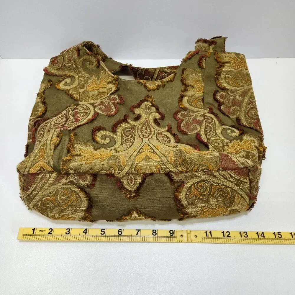Handmade Boho Chic Paisley Tapestry Hobo Tote Bag Brocade Pattern Vintage Fabric